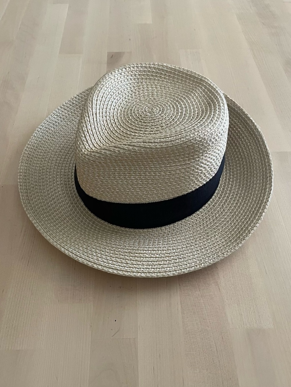 Eric Javits Natural Straw Fedora with Black Band